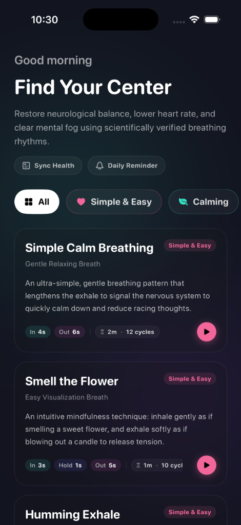 Breath App Dashboard & Exercises