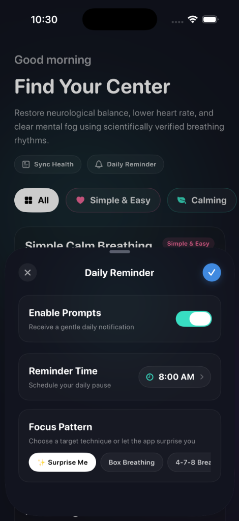 Breath App Daily Reminders Configuration